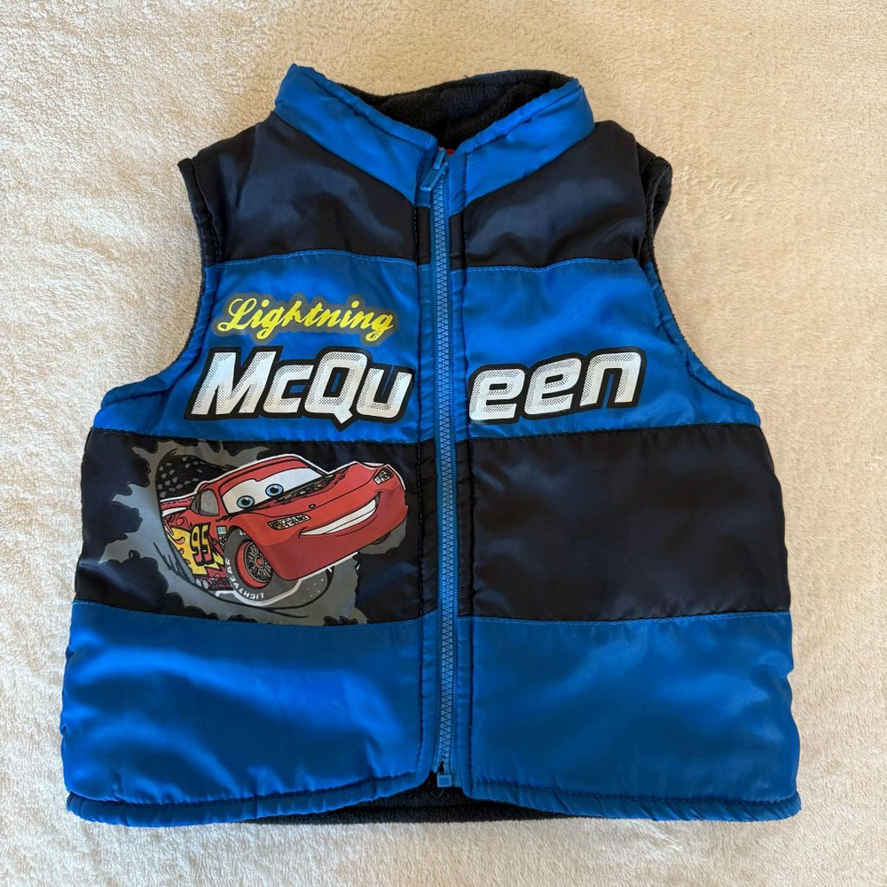 Boys Disney Pixar Cars Vest Size 12M Blue Black Lightning McQueen